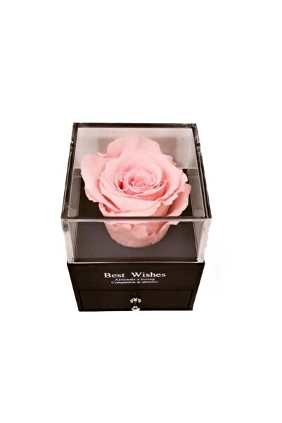 velve Cutie tip sertar cu trandafir criogenat si punga cadou, Roz