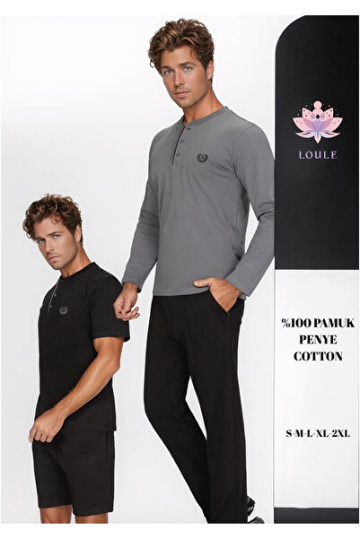 Loule Ανδρικό σετ πιτζάμες 4 τεμαχίων από 100% βαμβακερό χτενισμένο βαμβάκι, ...