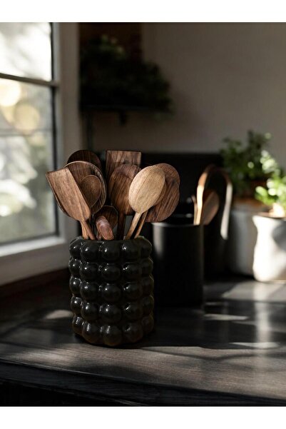 Porselian Vază decorativă neagră Bubble Beton |   Design cu pampas și bule