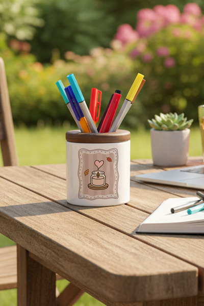 giftkonsept منظم سطح المكتب من السيراميك المطبوع عليه شموع ذات طابع خريفي