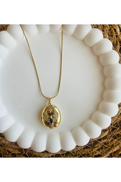 Alya kolye Kapaklı Gold Çelik Paslanmaz
