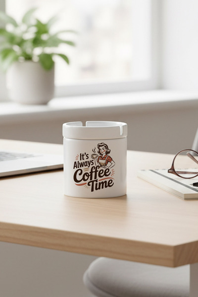 giftkonsept It's Always Coffee Time Printed Ceramic Lidless Ashtray