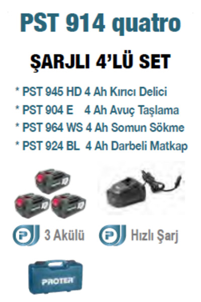 Proter PST 914 quatro Şarjzlı 4'Lü Set