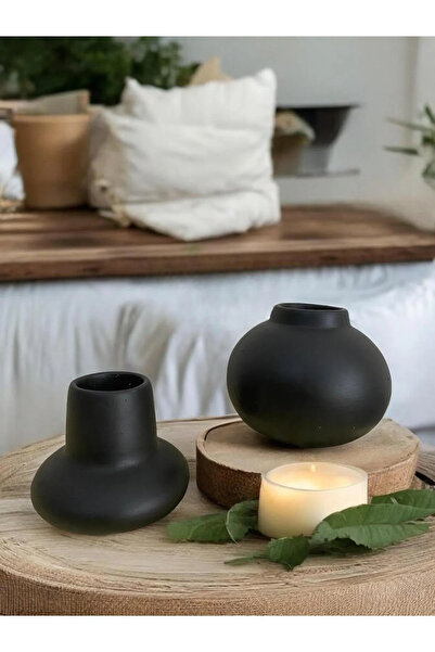 Porselian Set de 2 baloane decorative negre și vază sferică