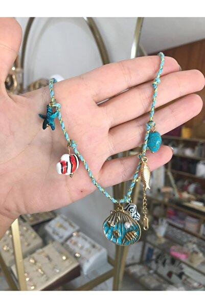 the ASEL İNCİ String Necklace with Midyeli and Ceramic Fish Model Charms