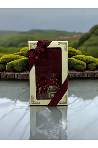 Hac AVM Özel Kutulu Taşlı Zikirmatik, İnci Tesbih ve İpek Yazma Hediyelik Set