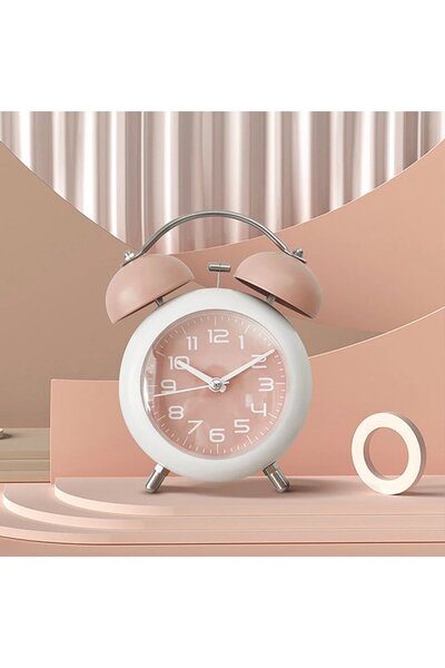 keyfim shop Dekoratif Işıklı Metal Masa Üstü Alarmlı Çalar Saat Pembe