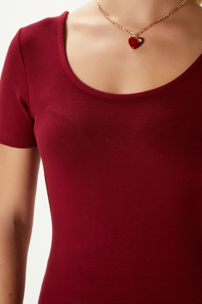 Ritnice Women's Favor Lux Touch Soft Texture U-Neck Burgundy Blouse