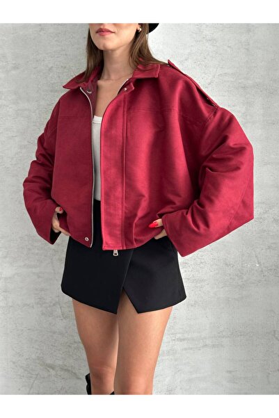 asyadabutik Viral Suede Bomber Oversize Jacket with Inner Lining