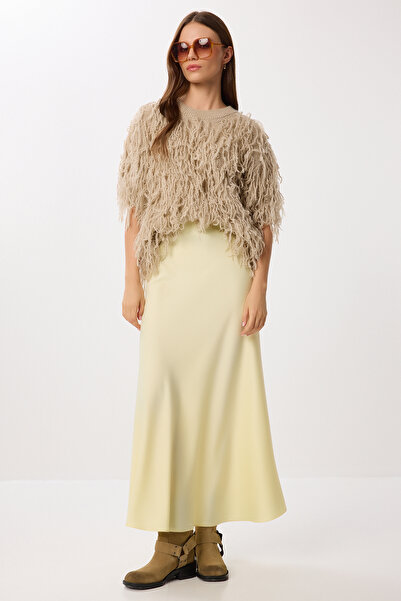 Lovelyİstanbul Fusta lungă din satin LGK0008 GALBEN