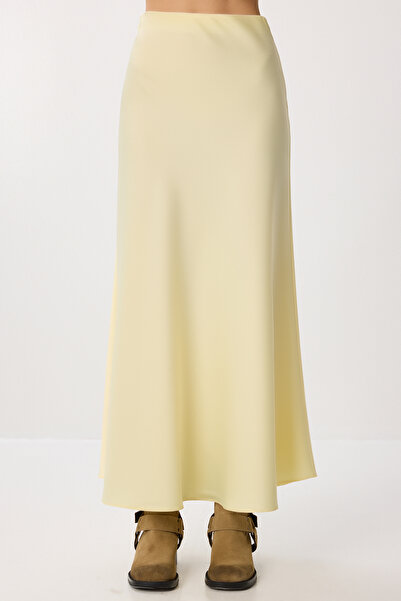 Lovelyİstanbul Fusta lungă din satin LGK0008 GALBEN