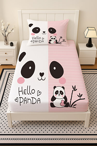 Else Dekor Σετ σεντόνια μονό κρεβάτι με ελαστικό σχέδιο Panda με μαξιλαροθήκη 100x200cm