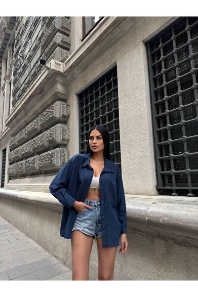 SYMPATHY Kadın Mavi Cupro Kumaş Oversize Gömlek