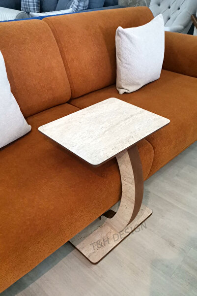 T&H Tekerlekli C Sehpa, C Yan Sehpa, Koltuğa Geçen Sehpa, Traverten