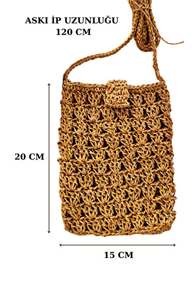 BB BİBUTİKSHOP Handmade Straw-Looking Knitted Bag – Magnetic Closure, Summer Shoulder and Beach Bag