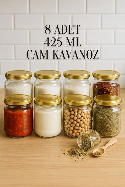 Tanemce 8 Adet 425 ml Metal Gold Konserve Kapaklı Yoğurt, Sosluk, Baharatlık,...