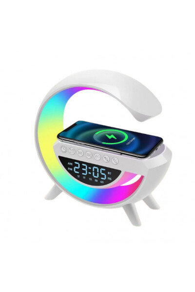 Poro Online Portable Speaker with Clock BT 3401 Lamp Multi-colored Wireless Charging BT SD Type C