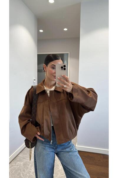 FMN Moda Bomber Suede Oversize Cut with Lining Design Equivalent to Shoulder Detail Coat Jacket