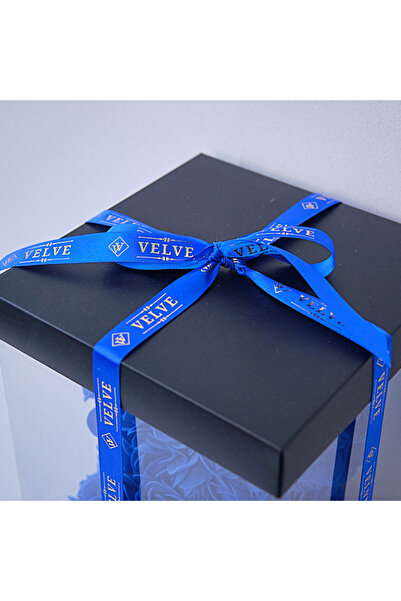 velve Ursulet floral 25 cm, cu LED-uri luminoase, trandafiri spuma cu inima alba, in cutie cadou, Albastru