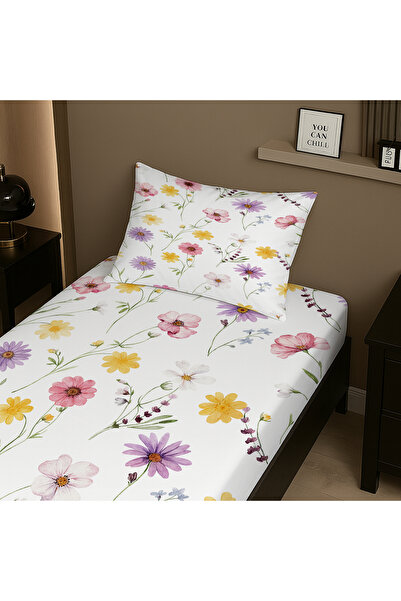 Else Dekor Πολύχρωμο Σετ Σεντόνια Μονό Κρεβάτι με Μοτίβο Ανοιξιάτικων Λουλουδιών με Ελαστικό Κάλυμμα Μαξιλαριού 100x200cm