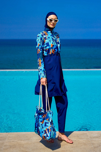 A Andalus Navy Blue Full Covered Hijab Swimsuit |   4 Piece Suit, Water Repellent, Quick Dry R2503
