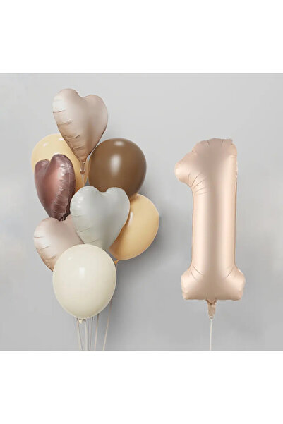 Partifabrik Sea Sand Beige Cream Brown Tones Number Latex Balloon Set 1 Year Old