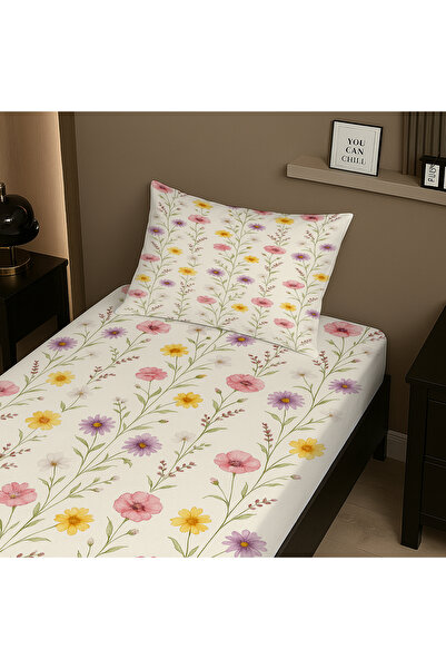 Else Dekor Σετ σεντόνια μονό κρεβάτι με ελαστικό σχέδιο με πολύχρωμα λουλούδια με μαξιλαροθήκη 100x200cm