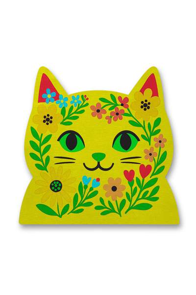 Rugs Modern Halı MOSSO Κίτρινο Θεματικό Χαλί με Σχέδιο Γάτας, Υφαντή Βάση, Μο...