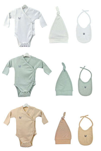 Little Jom Baby Bodysuit Set Bodysuit+Beanie+Bib 9-Piece Set Organic Cotton Gift Baby Set Newborn-6 Months
