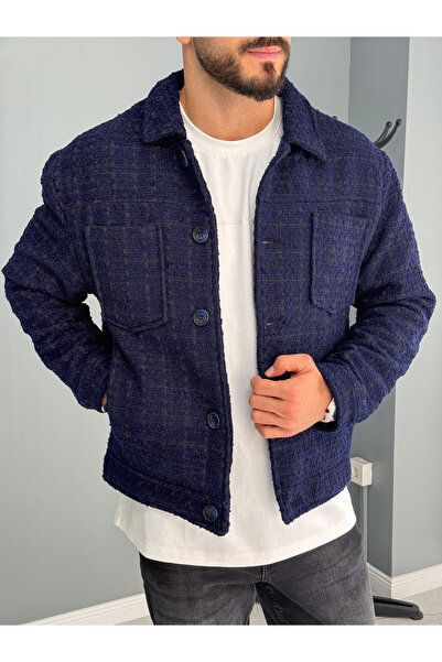 YUWEAR Lacivert Retro Kaçmir Ceket