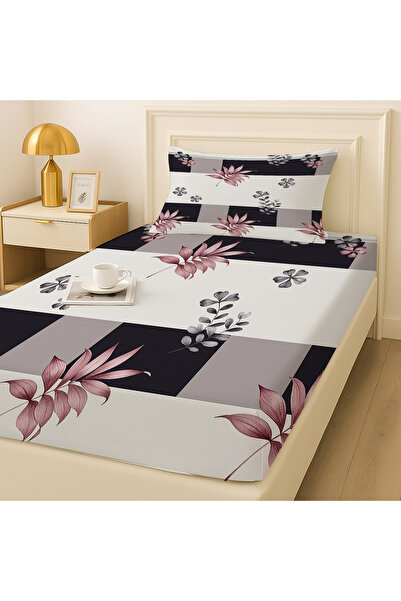 Else Dekor Σετ σεντόνια μονό κρεβάτι με γεωμετρικό σχέδιο λουλουδιών με ελαστικό και μαξιλαροθήκη 100x200cm