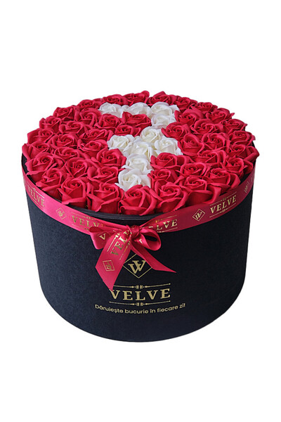 velve Aranjament Floral Etern personalizat cu cifra 7, in cutie rotunda neagr...
