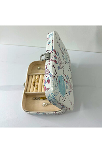 velve Box for accessories and jewelry, three compartments and mirror made of eco-leather, 24x17.5 cm White