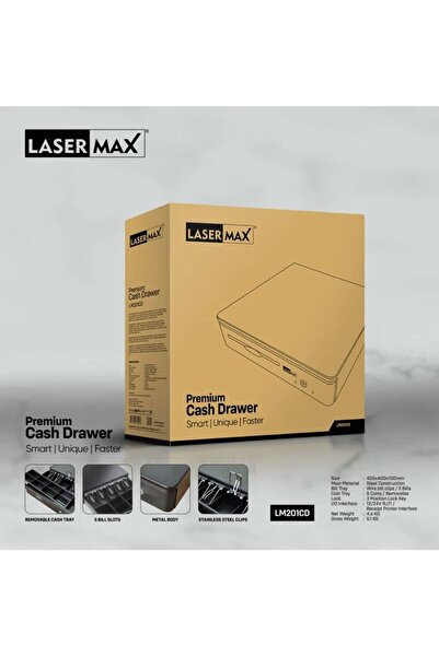lasermax درج كاشير معدني – Cash Drawer احترافي لنقاط البيع POS مع 5 خانات أوراق و3 خانات عملات"
