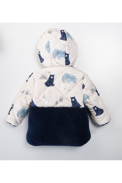 ZERA KIDS Cute Bear, Elephant Pattern, Hooded, Fur Lined Inside, with Pockets, Waterproof, Children's Winter Coat