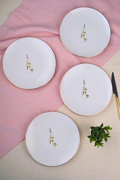tabakevi Tabak Evi Porcelain Natura Cluster Gold Gilded Cake Plate 20.50cm Set of 4