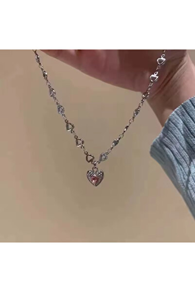 Vintageamer قلادة جمالية على شكل قلب وردي