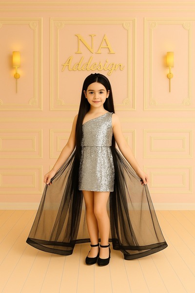 NA ADDESIGN One Shoulder Sequin Tulle Evening Dress, Sequined Dress with Train – 6 Colors