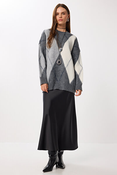 Lovelyİstanbul Uzun Saten Etek LGK0008 SİYAH