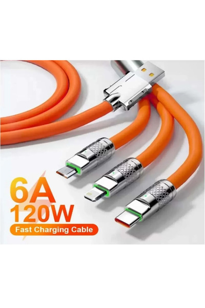 SAFİ ZADE Süper Hızlı Şarj 120w Hızlı Şarj Destekli 3in1 Çelik Uçlu Çoklu Kablo