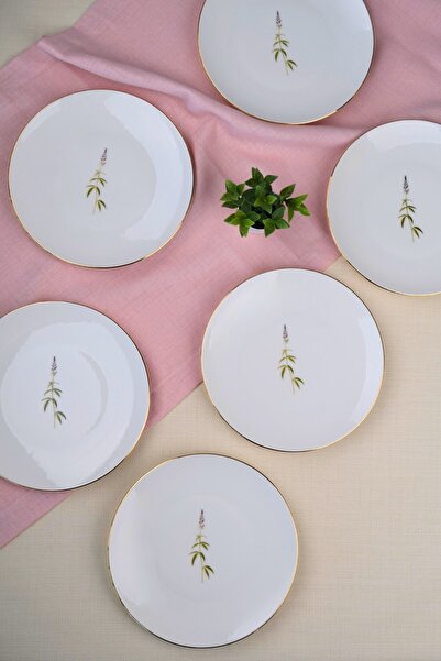 tabakevi Tabak Evi Porcelain Natura Cluster Gold Gilded Cake Plate 20.50cm Set of 6
