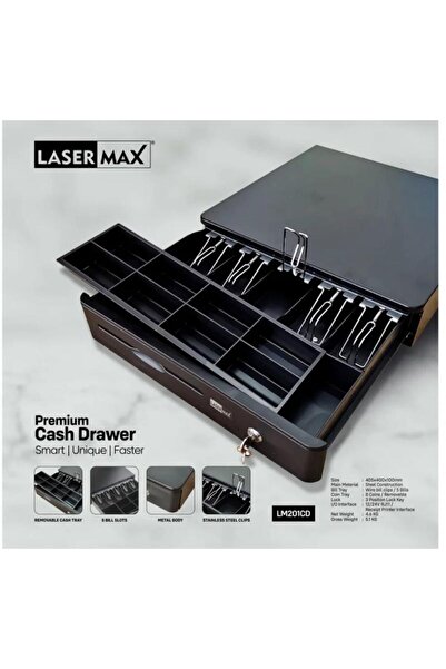 lasermax درج كاشير معدني – Cash Drawer احترافي لنقاط البيع POS مع 5 خانات أوراق و3 خانات عملات"