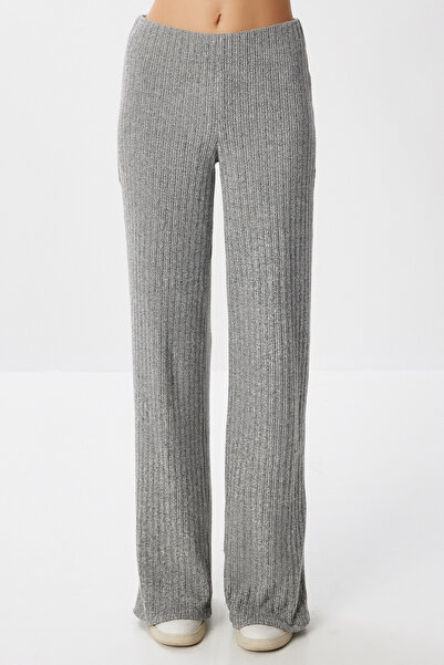 Lovelyİstanbul Geniş Paça Fitilli Triko Pantolon LUB0242 GRİ MELANJ