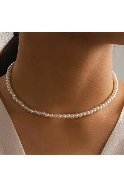 by Natalie 4mm inci choker kolye tekli kadın inci trend kolye