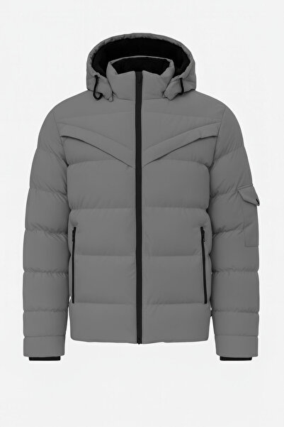 SİVAİST Erkek Gri Erkek Outdoor Su Geçirmez Kapüşonlu Kışlık Kaban – Rüzgar ve Yağmura Dayanıklı Mont&Kaban