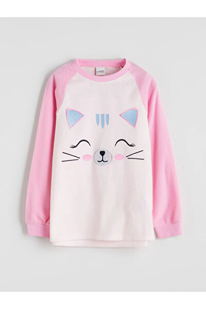LC Waikiki Lcw kids pink crew neck fleece girls' pajama set