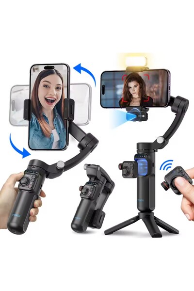 Protonust 3 Eksenli Telefon Gimbal Kamera Takip Özellikli, LED Işık Dahili Mi...