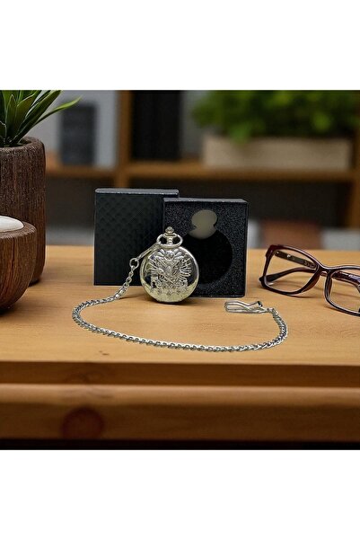 hediyesahibi Kişiye Özel Kutulu Osmanlı Devlet Arması Gümüş Köstekli Saat
