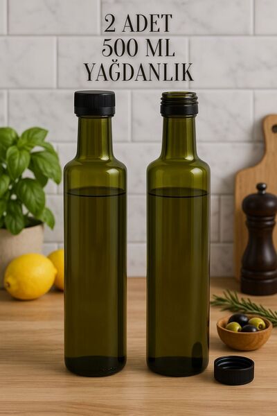 Tanemce 2 Adet Yeşil 500 ml Kilitli Kapaklı Yağ Sirke Şişesi Yağlık Zeytinyağ...