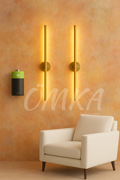 Modern Pilli Ortadan Taslı 2'li Eskitme Gold Günışığı Led Aplik Pil Hediyeli